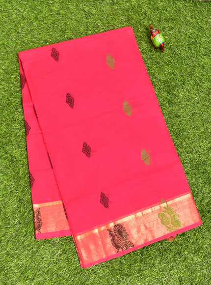 Coimbatore Cotton Dark Pink Butta Saree with Tusser Border