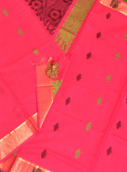 Coimbatore Cotton Dark Pink Butta Saree with Tusser Border