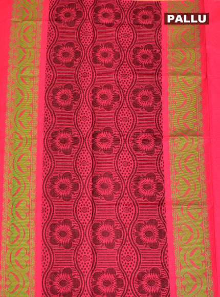 Coimbatore Cotton Dark Pink Butta Saree with Tusser Border