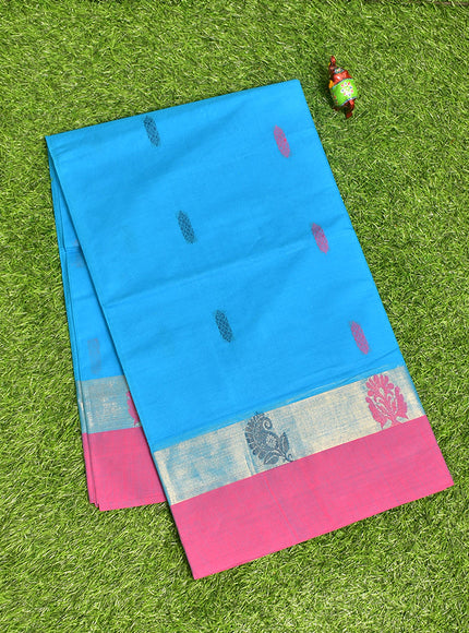 Coimbatore Cotton Blue Butta Saree with Plain Border