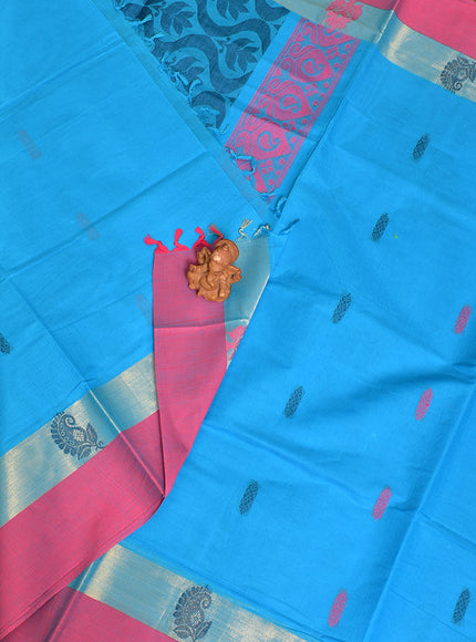 Coimbatore Cotton Blue Butta Saree with Plain Border