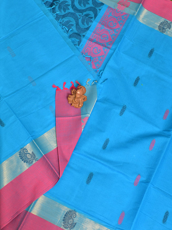 Coimbatore Cotton Blue Butta Saree with Plain Border