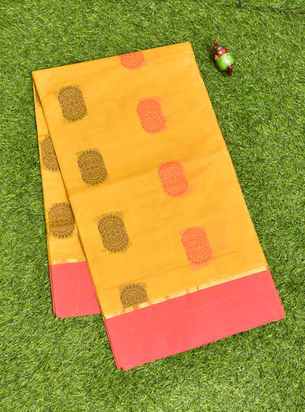 Coimbatore Cotton Yellow Butta Saree with Plain Border