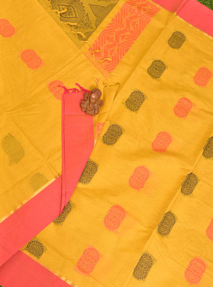 Coimbatore Cotton Yellow Butta Saree with Plain Border