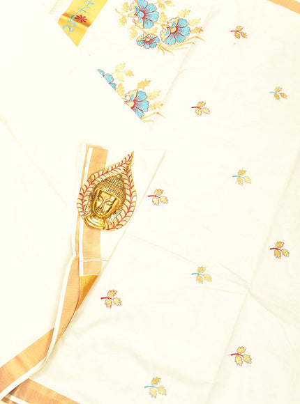 Coimbatore Cotton Off white Kerala Kasavu Saree