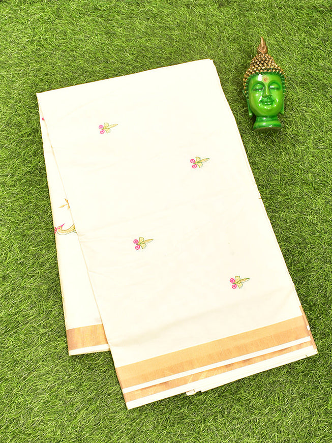 Coimbatore Cotton Off white Kerala Kasavu Saree