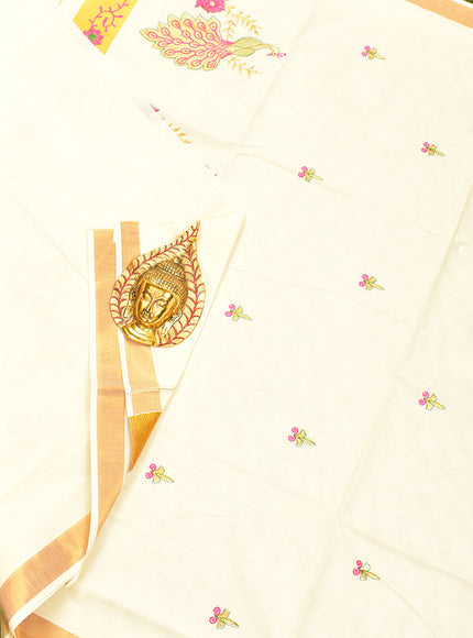 Coimbatore Cotton Off white Kerala Kasavu Saree