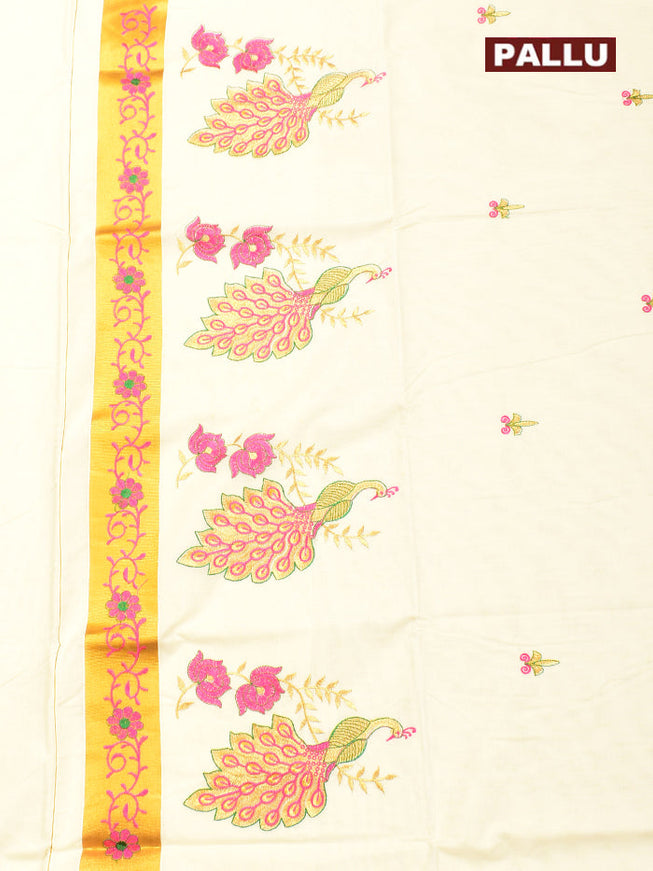 Coimbatore Cotton Off white Kerala Kasavu Saree