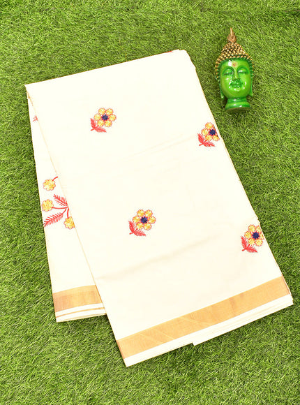 Coimbatore Cotton Off white Kerala Kasavu Saree