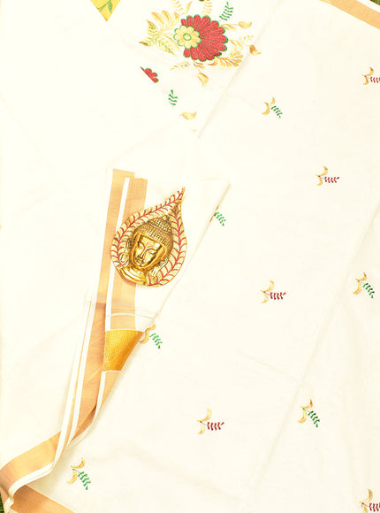 Coimbatore Cotton Off white Kerala Kasavu Saree