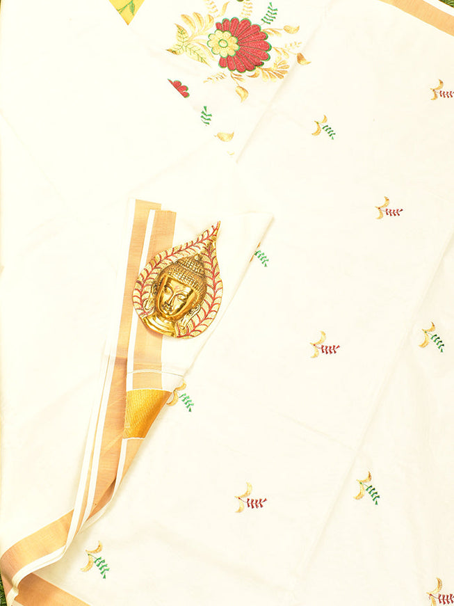 Coimbatore Cotton Off white Kerala Kasavu Saree