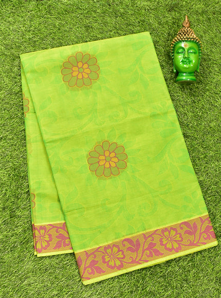 Coimbatore Cotton Green Butta Saree with Thread Woven Border