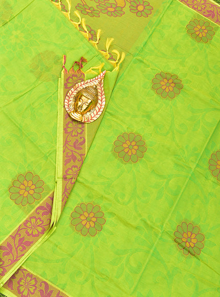 Coimbatore Cotton Green Butta Saree with Thread Woven Border