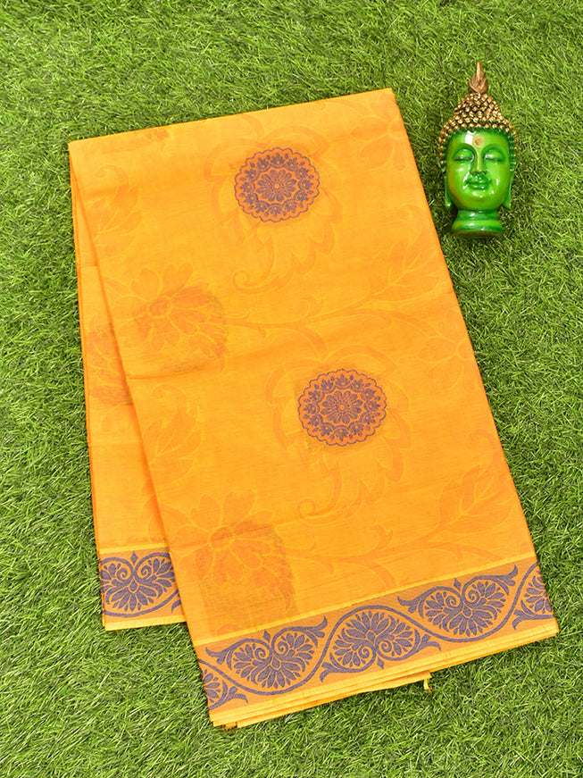 Coimbatore Cotton Orange Butta Saree with Thread Woven Border