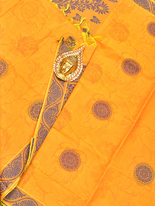 Coimbatore Cotton Orange Butta Saree with Thread Woven Border