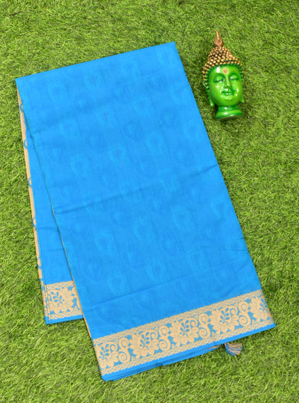 Coimbatore Cotton Blue Emboss Saree with Thread Woven Border