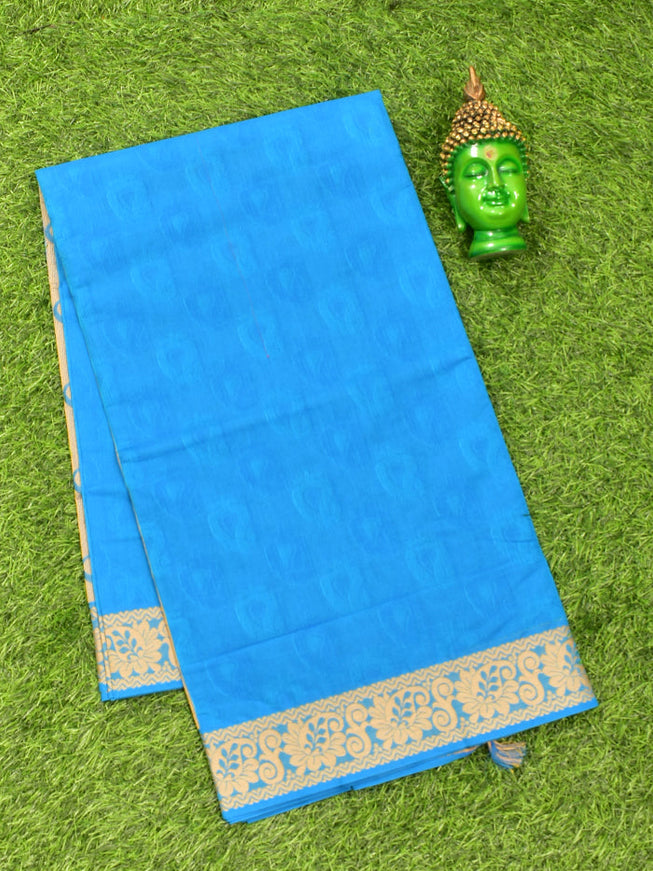 Coimbatore Cotton Blue Emboss Saree with Thread Woven Border