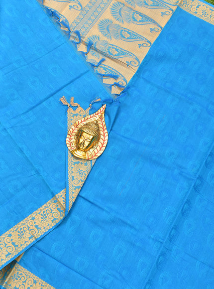 Coimbatore Cotton Blue Emboss Saree with Thread Woven Border