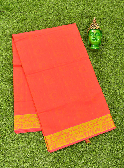 Coimbatore Cotton Dark Orange Emboss Saree with Thread Woven Border