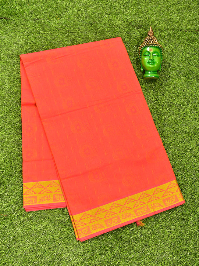 Coimbatore Cotton Dark Orange Emboss Saree with Thread Woven Border