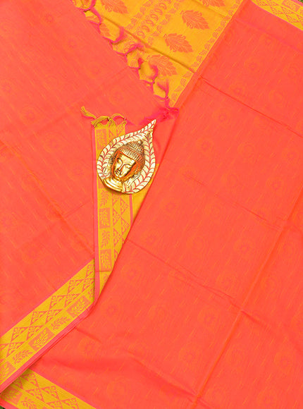 Coimbatore Cotton Dark Orange Emboss Saree with Thread Woven Border