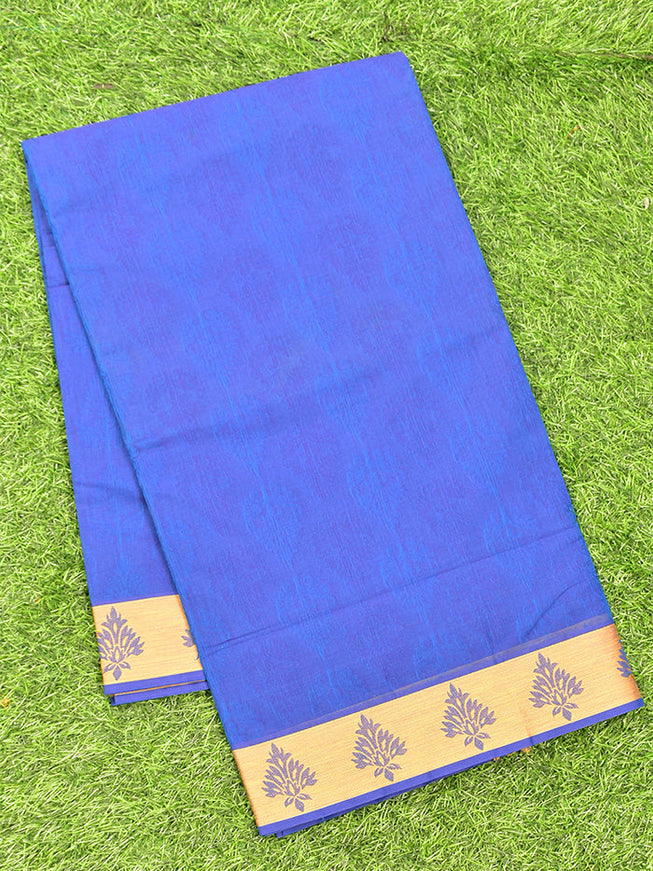 Coimbatore Cotton Blue Emboss Saree with Thread Woven Border