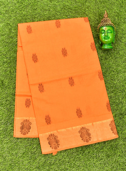 Coimbatore Cotton Orange Butta Saree with Tusser Border