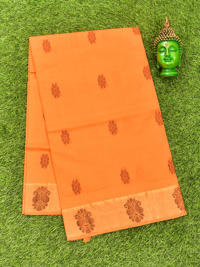 Coimbatore Cotton Orange Butta Saree with Tusser Border