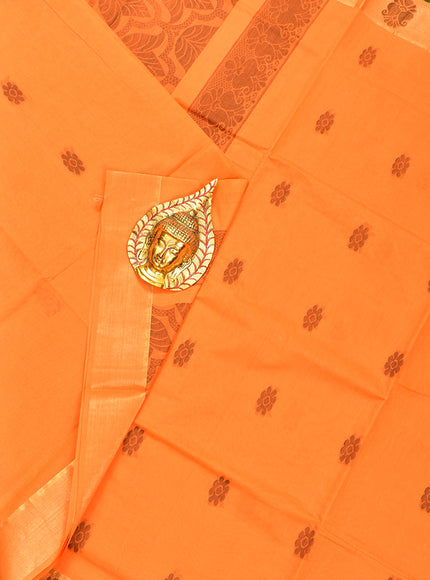 Coimbatore Cotton Orange Butta Saree with Tusser Border