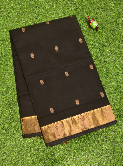 Coimbatore Cotton Black Butta Saree with Tusser Border