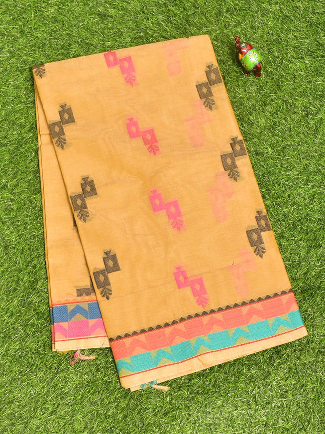 Coimbatore Cotton Orange Butta Saree with Thread Woven Border