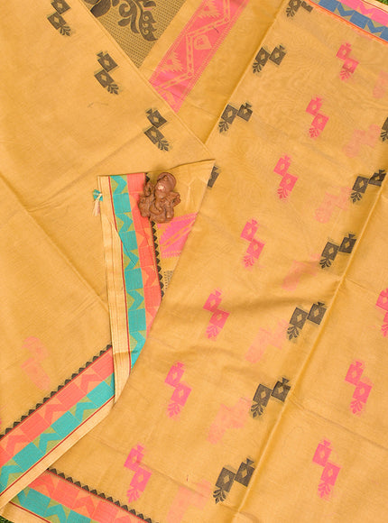 Coimbatore Cotton Orange Butta Saree with Thread Woven Border