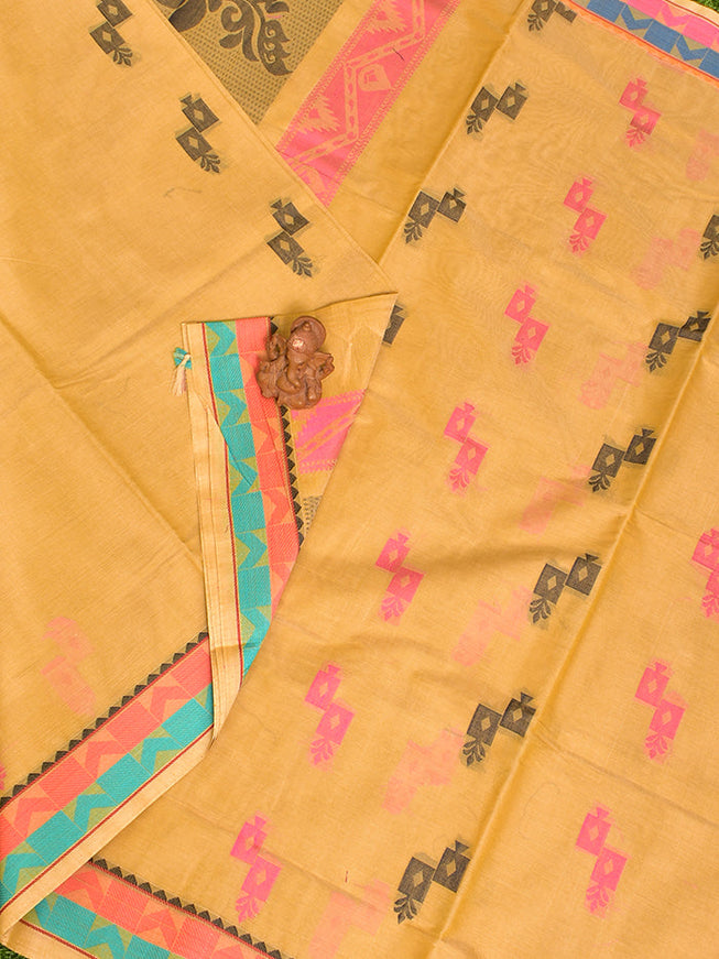 Coimbatore Cotton Orange Butta Saree with Thread Woven Border