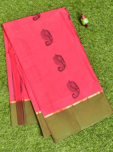 Coimbatore Cotton Dark Pink Butta Saree with Plain Border