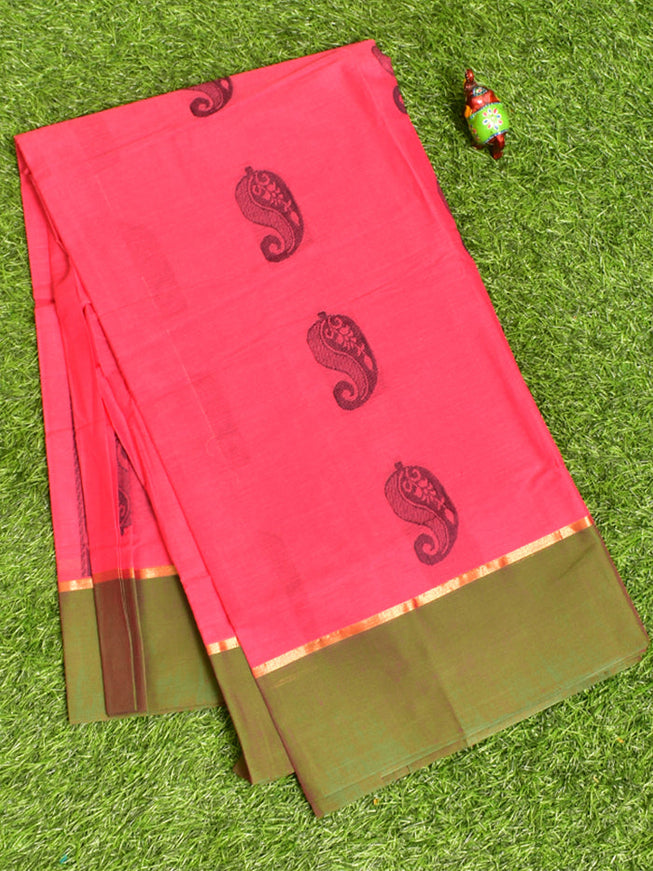 Coimbatore Cotton Dark Pink Butta Saree with Plain Border