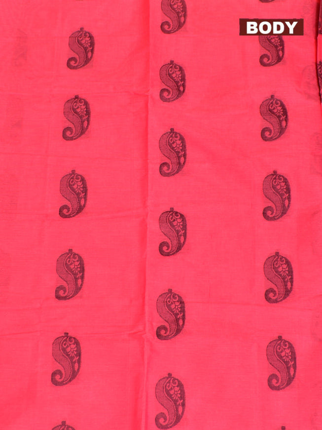 Coimbatore Cotton Dark Pink Butta Saree with Plain Border