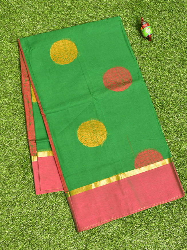 Coimbatore Cotton Green Butta Saree with Plain Border