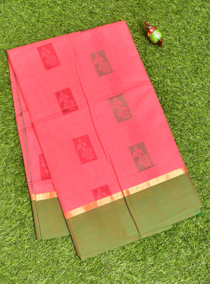 Coimbatore Cotton Dark Pink Butta Saree with Plain Border