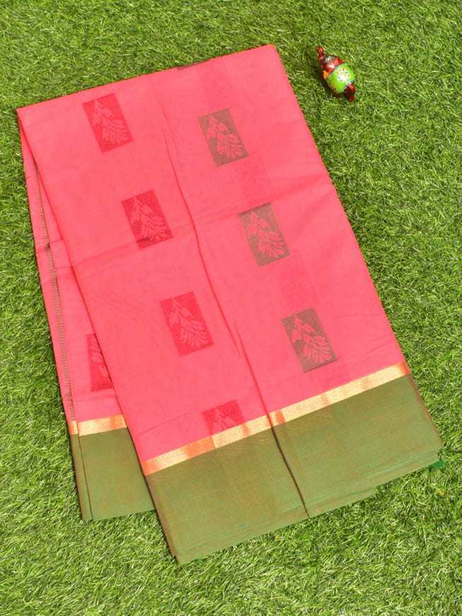 Coimbatore Cotton Dark Pink Butta Saree with Plain Border