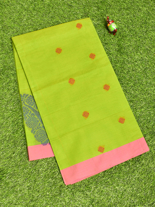 Coimbatore Cotton Green Butta Saree with Plain Border