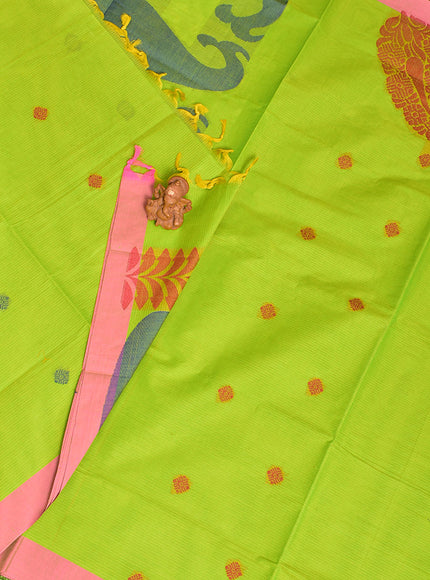 Coimbatore Cotton Green Butta Saree with Plain Border