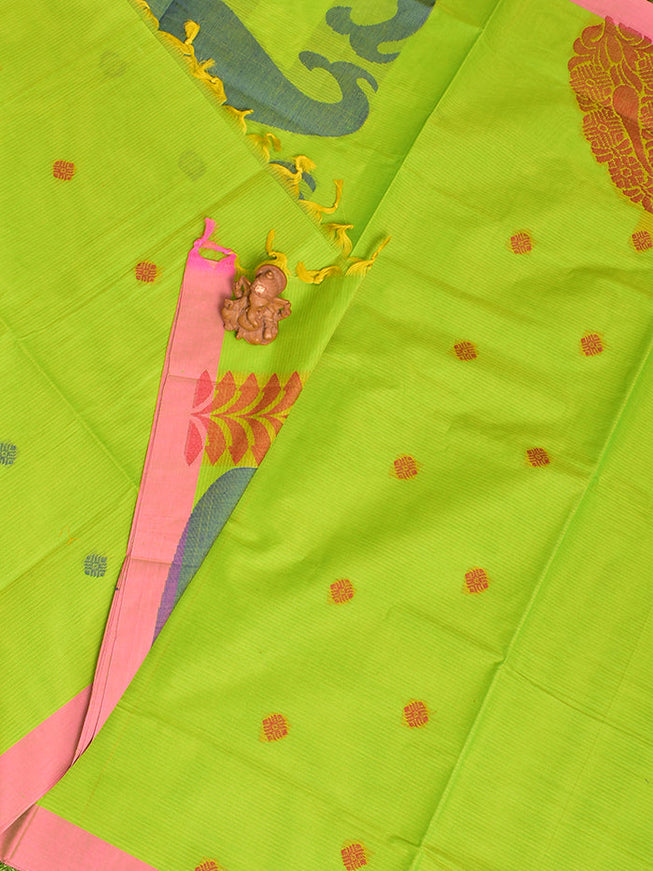 Coimbatore Cotton Green Butta Saree with Plain Border