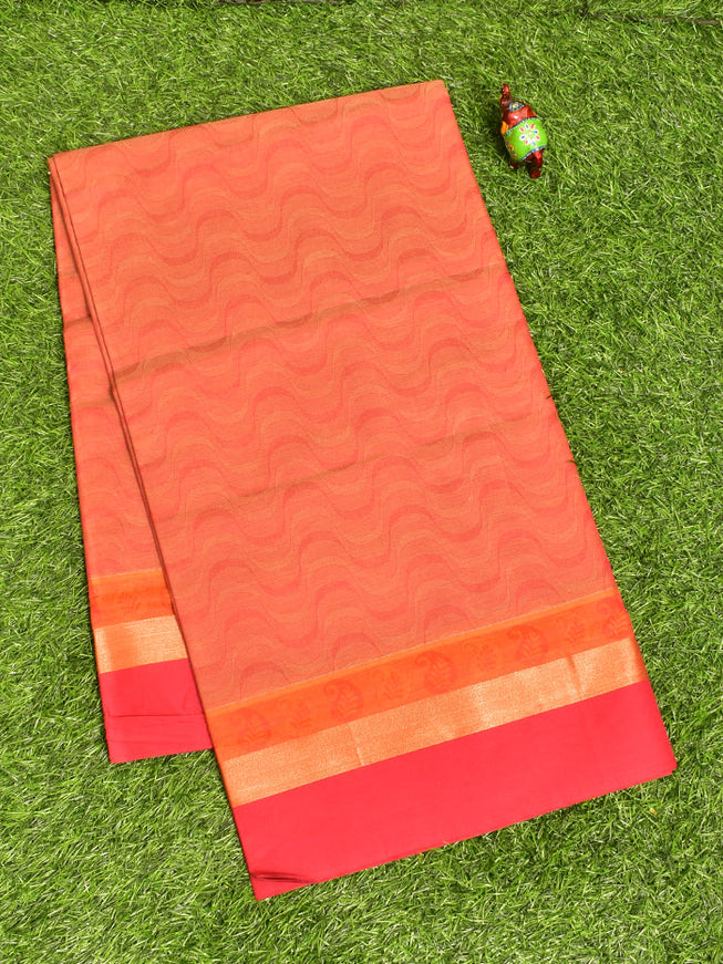 Coimbatore Cotton Orange Fancy Emboss Saree with Thread Woven Border