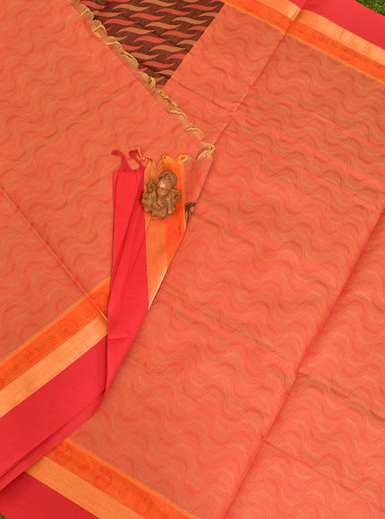 Coimbatore Cotton Orange Fancy Emboss Saree with Thread Woven Border