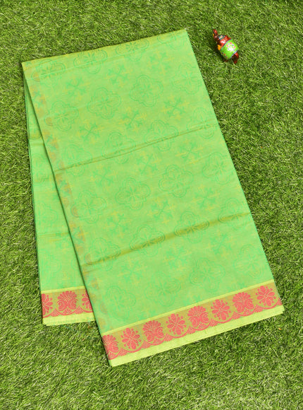 Coimbatore Cotton Green Emboss Saree with Thread Woven Border