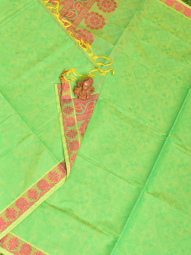 Coimbatore Cotton Green Emboss Saree with Thread Woven Border