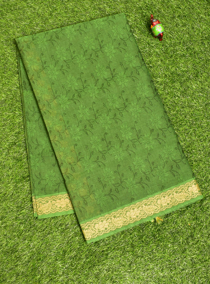 Coimbatore Cotton Dark Green Emboss Saree with Thread Woven Border