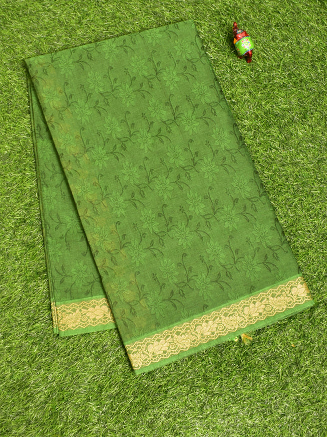 Coimbatore Cotton Dark Green Emboss Saree with Thread Woven Border