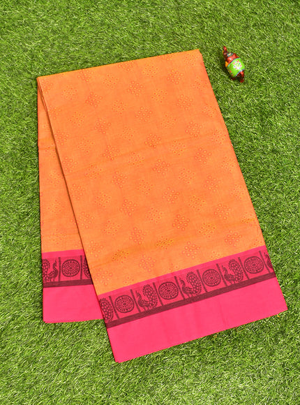 Coimbatore Cotton Orange Fancy Emboss Saree with Thread Woven Border