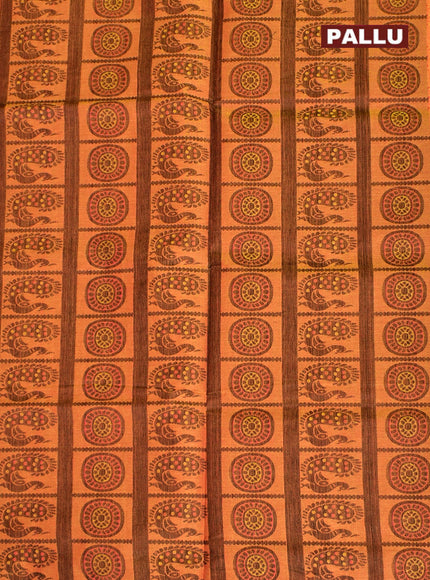 Coimbatore Cotton Orange Fancy Emboss Saree with Thread Woven Border